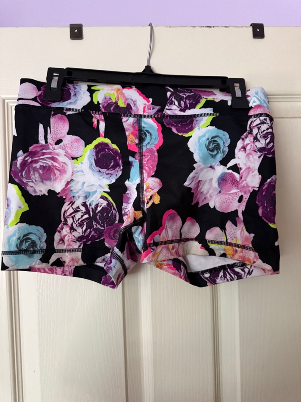 Fila Women’s Floral Bike Shorts - Black with Purple & Pink Accents